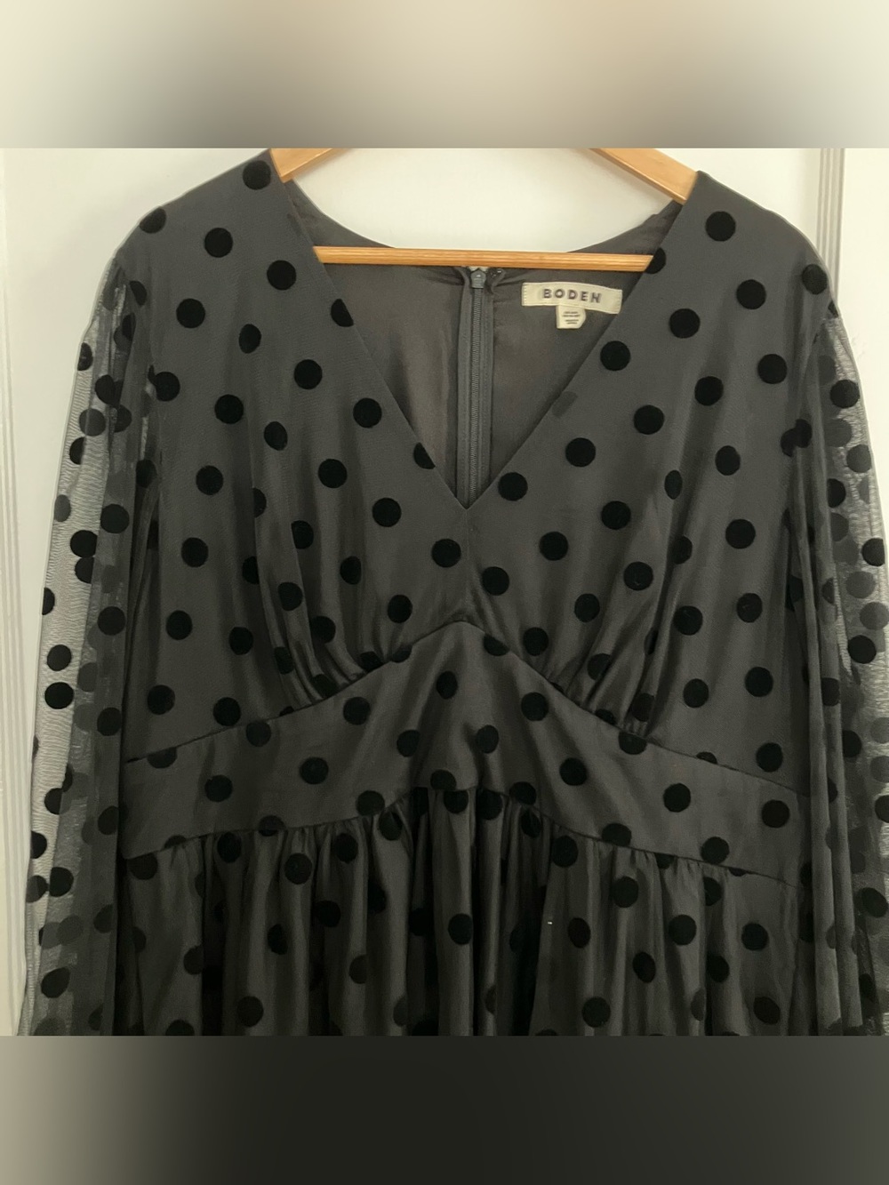 Boden Black Polka Dot Spot Holiday Party Sleeve Christina Tulle Midi Dress 16 18 - Picture 8 of 15